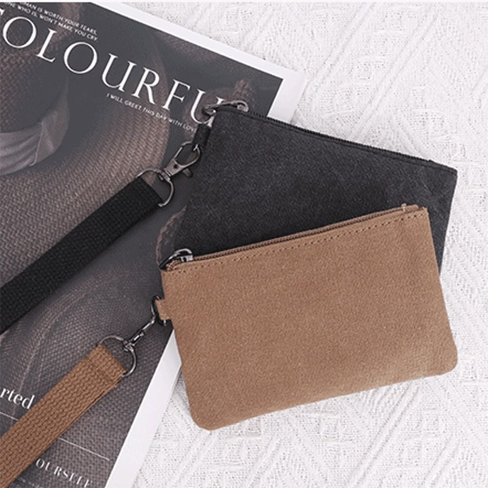 Casual Canvas Coin Purse Wrist Bag Canvas Small Item Bag Solid Color Wallet Card Storage Bag Men