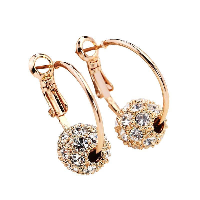 【Exclusive Crystal Ball Earrings for Wo New Fashion Gold Color Clip Earrings Engaget Wedding Jewelry Gifts