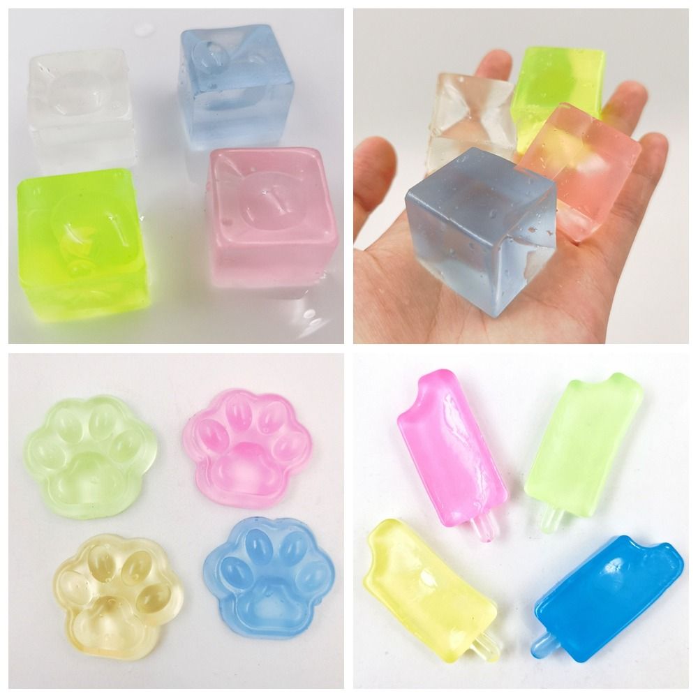 Simulation Food Play Ice Cube Ice Cube Balls Toy Cat Paw Mini Ice Block Squeeze Toy Transparent Cartoon Cube Release Toys Kids Gifts
