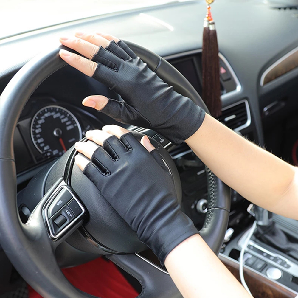 Thin Men Breathable Stretch Sweat Absorption Sunscreen Driving Gloves Half Finger gloves Anti-UV Mittens