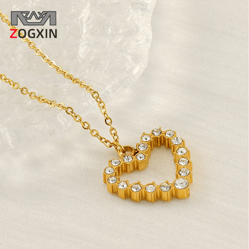 【Special offer】New Arrival Entry Luxury Stainless Steel Love Necklace Women's Fashionable All-Match Gold Diamond Heart-Shaped Pendant Collarbone Chain for Women