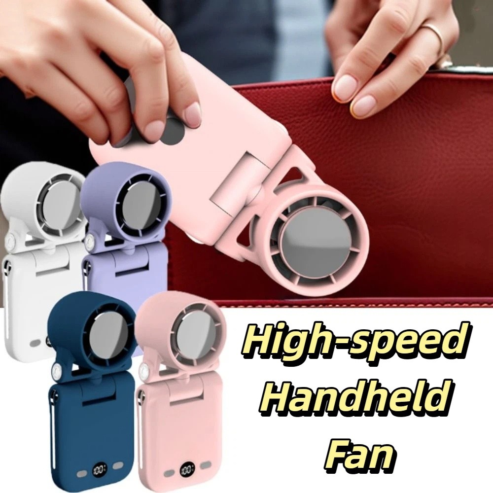 100 Speeds High-speed Handheld Fan Double Shaft Hundred Gear Portable Fan Power Bank LCD Display Mini Fan Travel Use