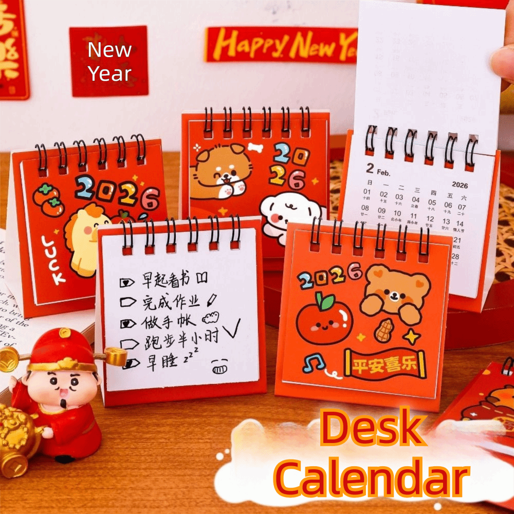 Cute Mini 2026 Desk Calendar Portable Cartoon Office Standing Flip Calendar Coil Calendar Office School Supplies