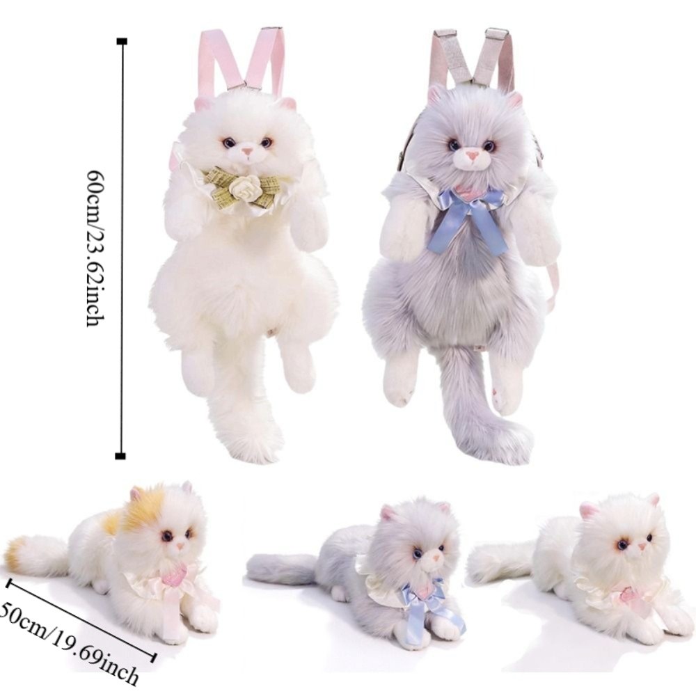 New Realistic Cat Simulated Puppet Cat Backpack Soft Fluffy Cute Cartoon Plush Cat Backpack School Bags Travel Storage