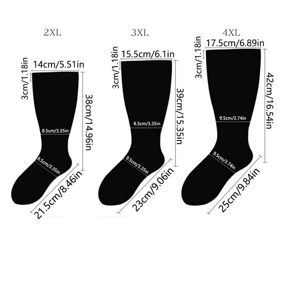 Comfortable Plus Size Compression Socks Extra Wide Calf Circulation Swelling Support Knee High Stockings Fluorescence Breathable Calves Leg Stockings Men