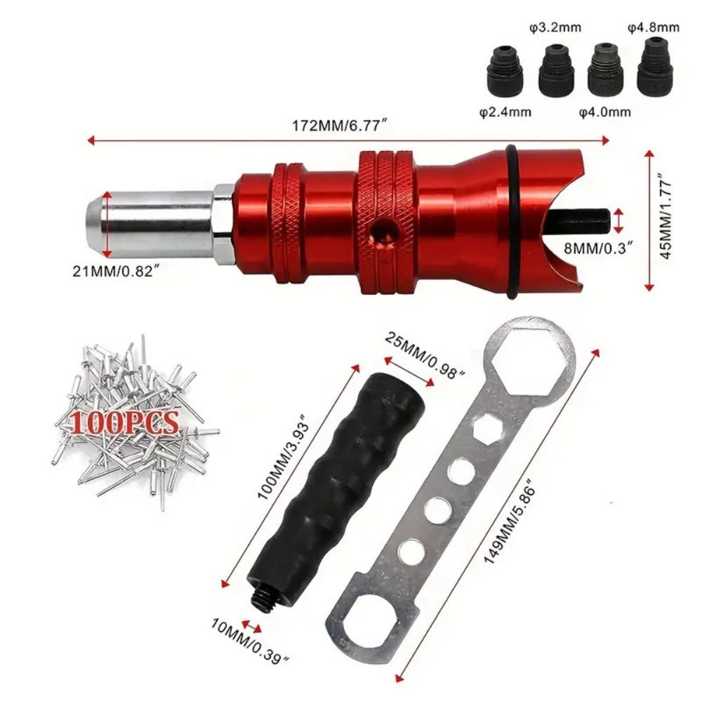 Efficient 2.4mm-4.8mm Electric Rivet Aluminum Alloy Quick Install Cordless Rivet Heavy Duty Multi-function Riveting Machine Home Core