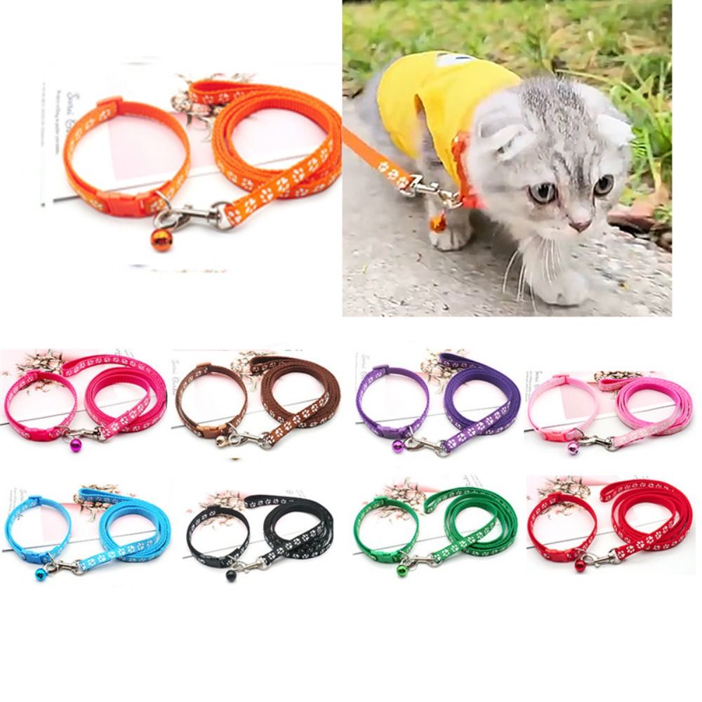 Cute Cloth Cat Harness and Leash Set Paw Pattern Colorful Pet Walking Vest Detachable with Bell Dog Harness Belt Small Dog