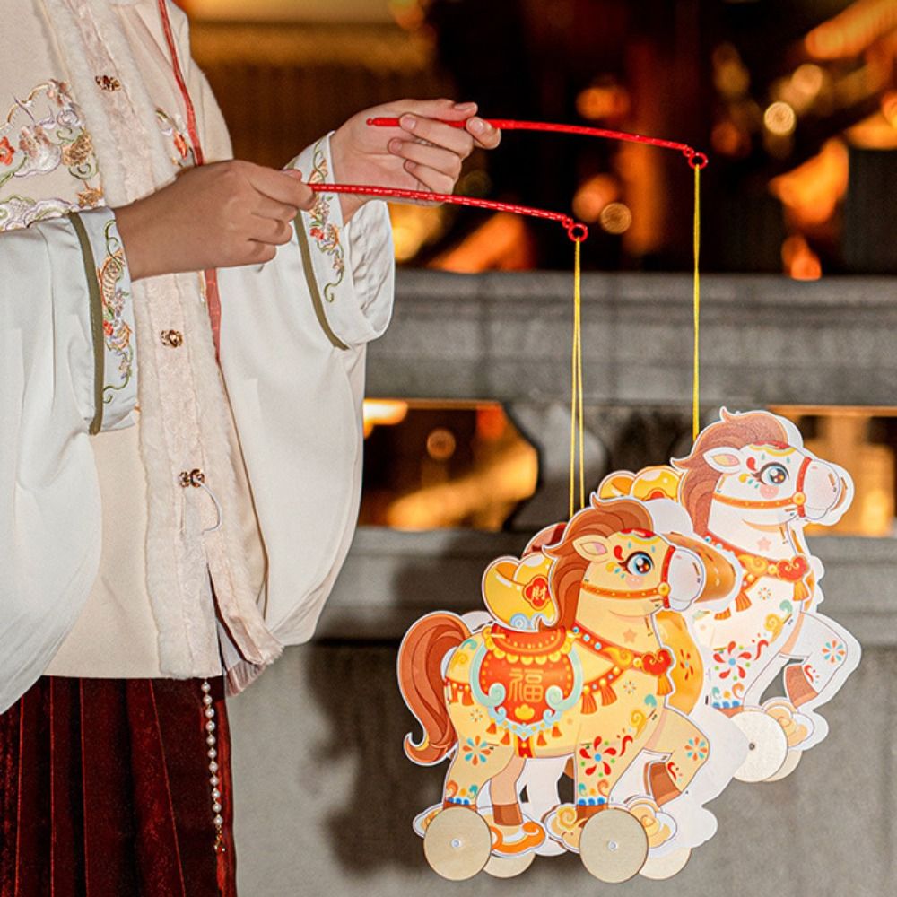 Ancient DIY Chinese New Year Lantern Cartoon Cute Traditional 2026 Horse Year Lantern PVC Luminous Handheld Horse Lantern Horse New Year