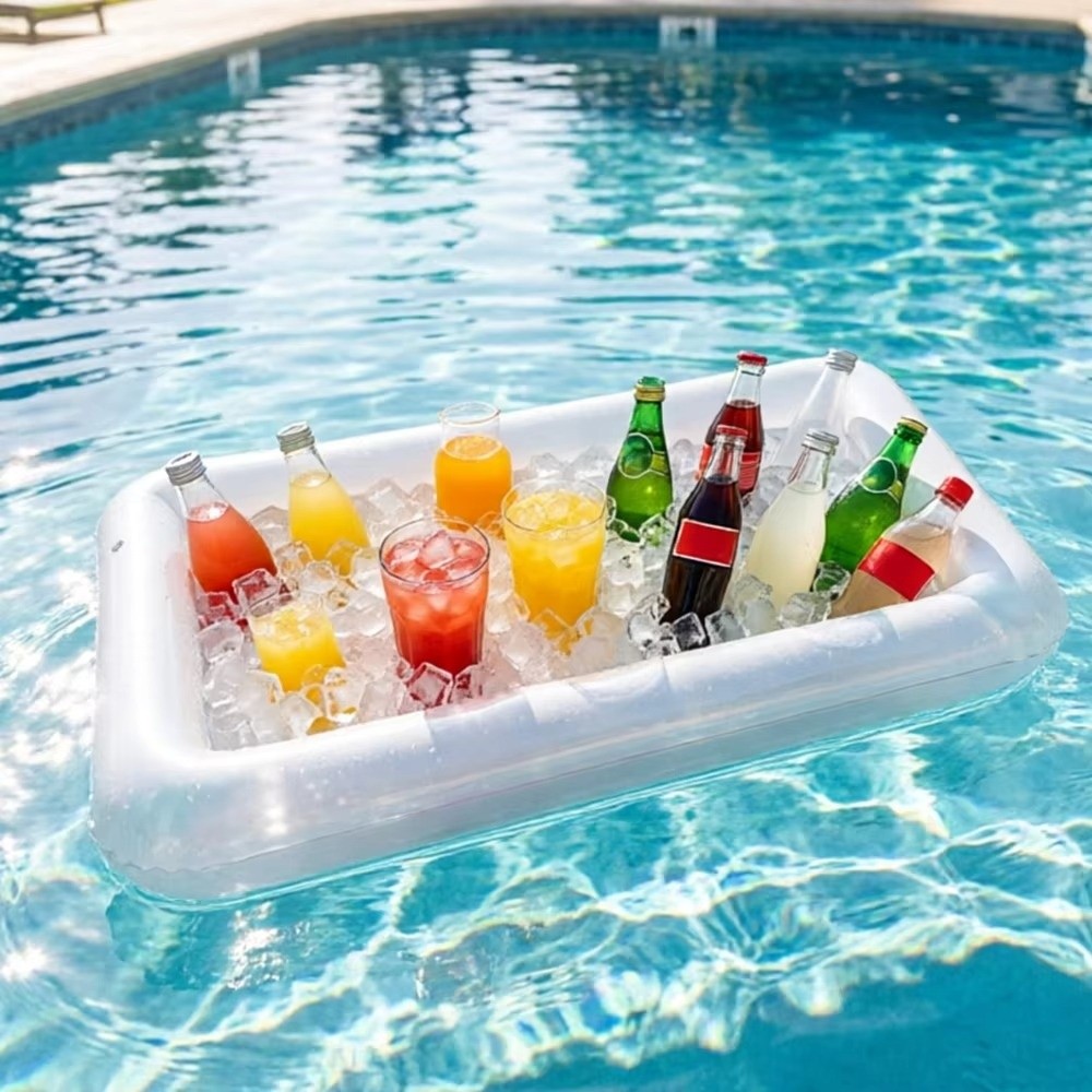 Summer PVC Inflatable Serving Bar Portable Multi-functional Inflatable Floating Tray Drink Tray Lightweight Pool Float Tray Party Supplies