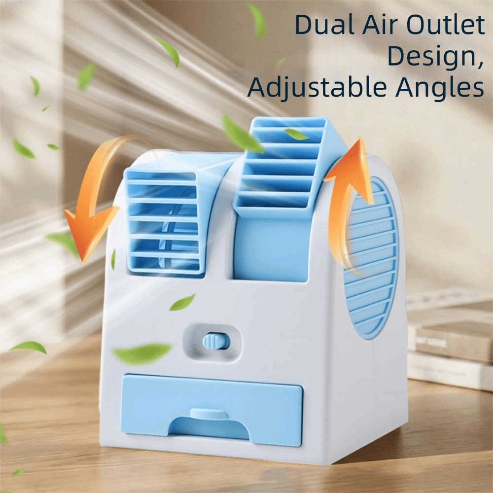 Fashion Quiet Mini Air Cooling Desk Fan Dual Air Outlet Ice Box Portable Table Fan Ice Water Tray Battery Powered Rechargeable Desk Fan Office Bedroom