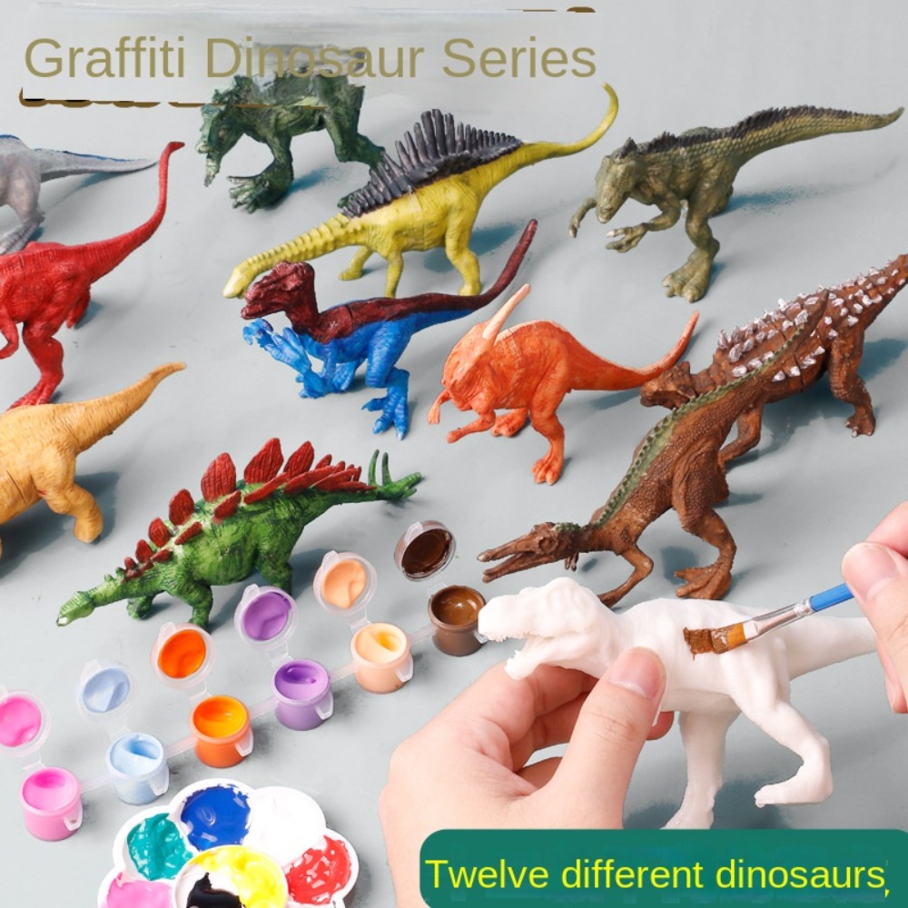 White Mold Made Doll Educational DIY Painting Animal Dinosaur Doll DIY Painting Kawaii Dinosaur Craft DIY Material Kits Cute Cartoon Dinosaur Hand-made Graffiti Dinosaur Home Decor