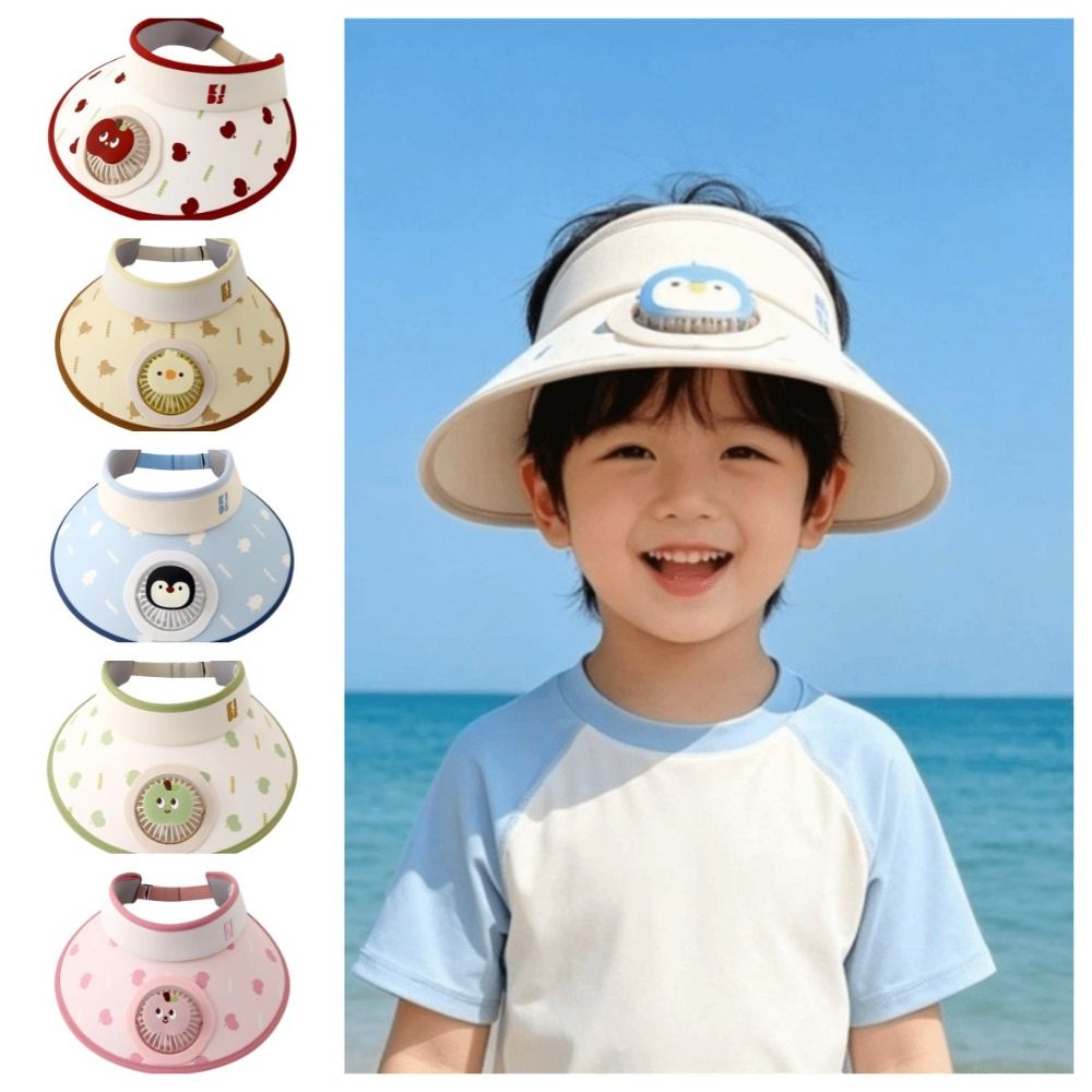 Cute Cartoon Children Fan Hat Breathable Elastic Wide Brim Fan Hat Rechargeable Portable Cooling Sunshade Hat Sport