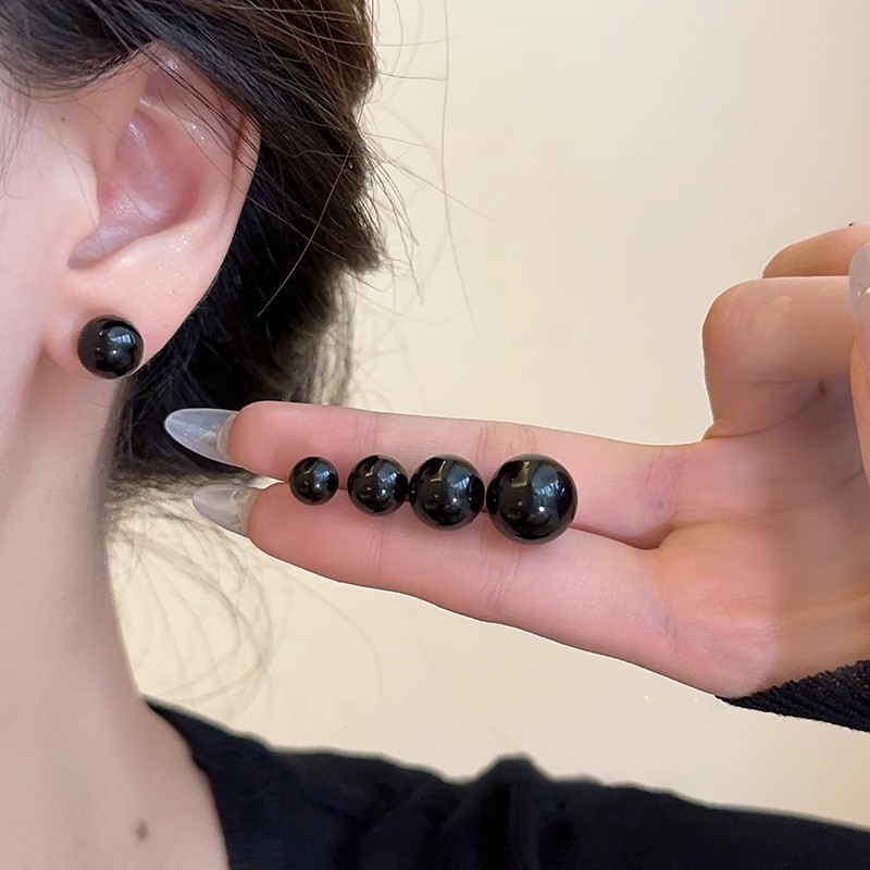 certifications】Black Pearl Earrings 2023 New Fashion Ear Holes Ear Studs Niche Design Simple Earrings