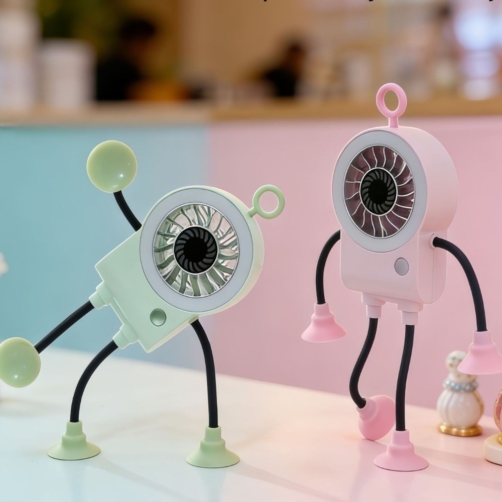 Smart Rechargeable Robot Suction Cup Fan Flexible Bendable Quiet Operation Portable Fan Digital Display 5 Speed Adjustable Desk Fan Travel