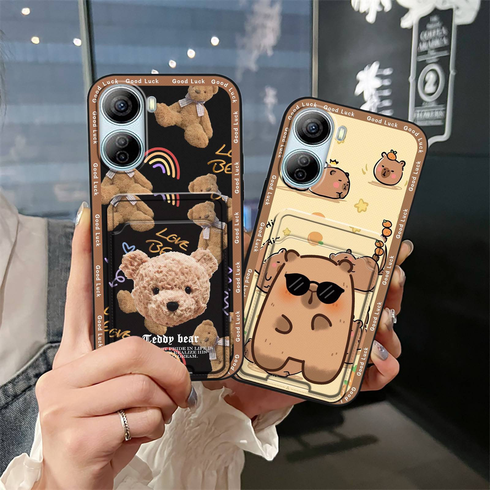 Card bag Waterproof Phone Case For ZTE Libero 5G IV/Nubia Ivy Back Cover Card sleeve Cover Card slot Silicone Cartoon