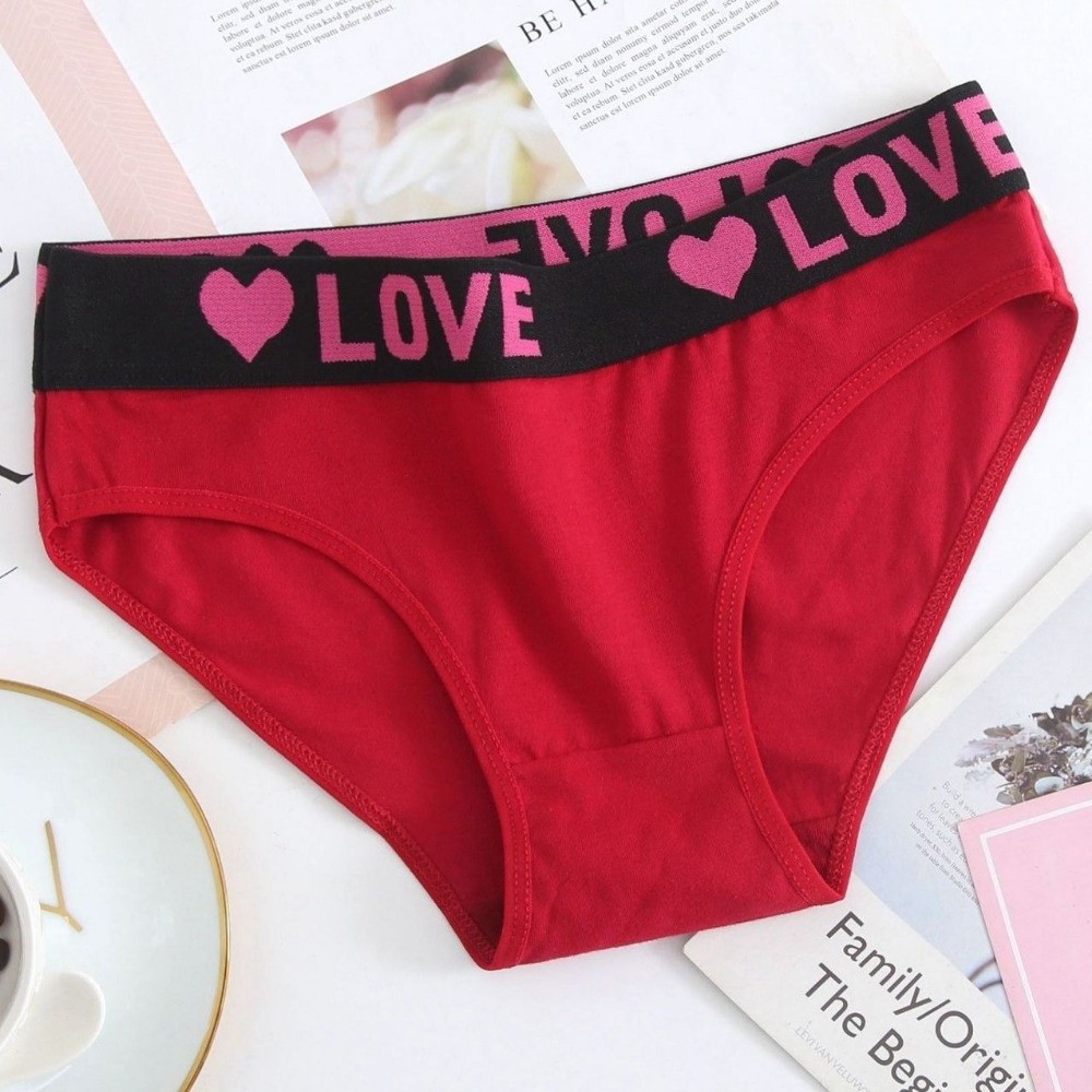 Underpants Ultra Thin Women's Underwear Mid-waist Lingerie Triangle Pants Underwear Patchwork Heart Letter Briefs Summer Season