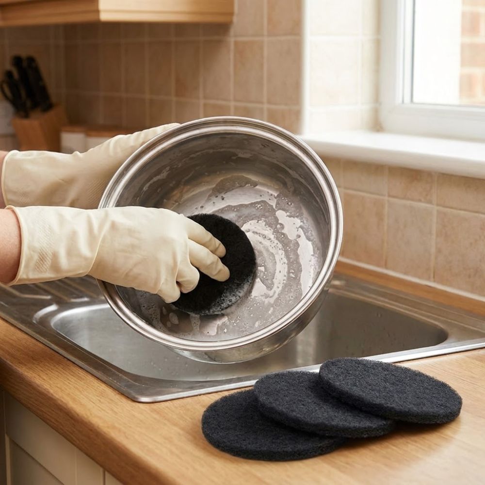 3Pcs Heavy Duty Stainless Steel Pan Sponge Non-Scratch Heavy-duty Stain Steel Wool Sponge Round Shape Rust Polish Removal Pan Scrubber Pads For Home Kitchen