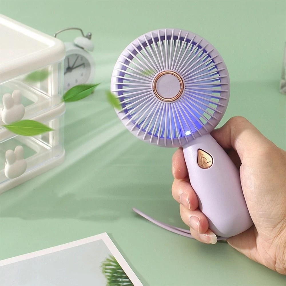 Simple Handheld Mini Handheld Fan with Colorful Light Low Noise Mini Electronic Fan Rechargeable Creative Small Electric Fan Office