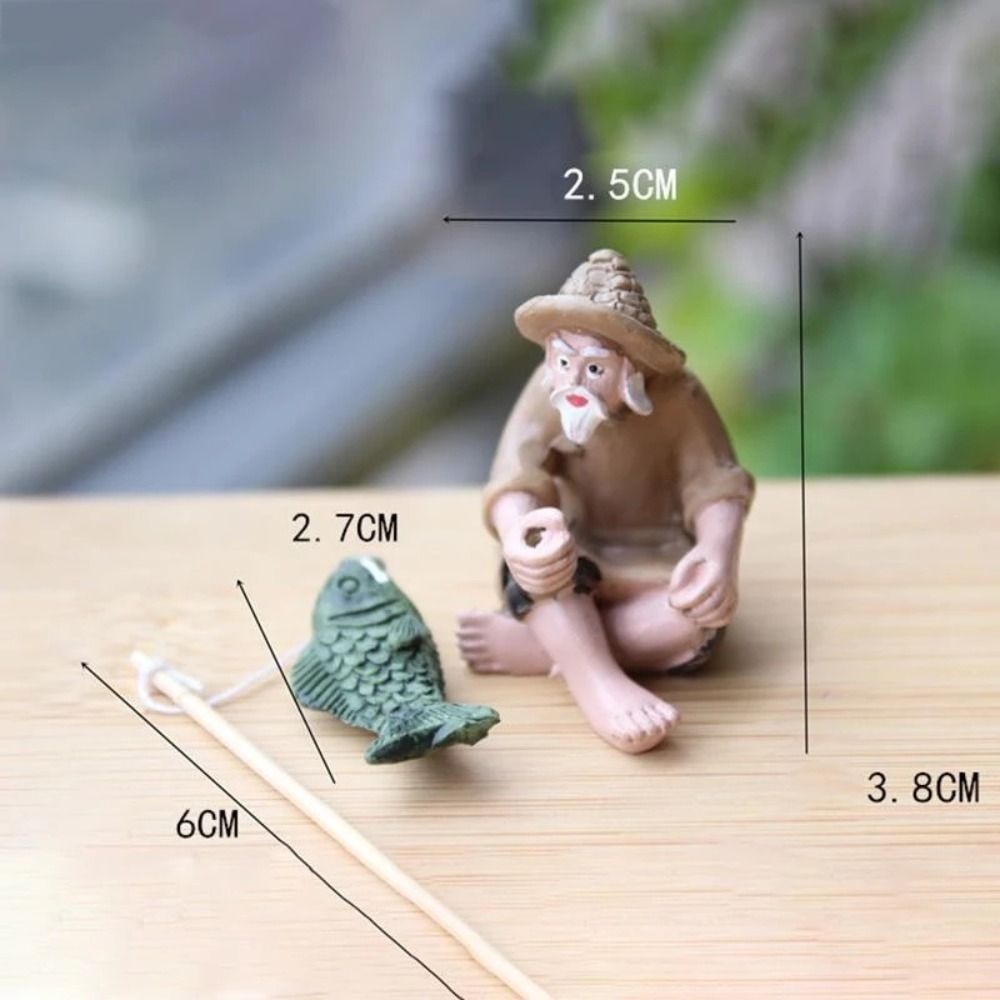 Safety Water-resistant Non-toxic Scene Props Fishing Old Man Easy to Use Micro-Landscape Jiang Taigong Fishing Fish Landscaping Garden Crafts Garden Ornament Resin Figure Statue