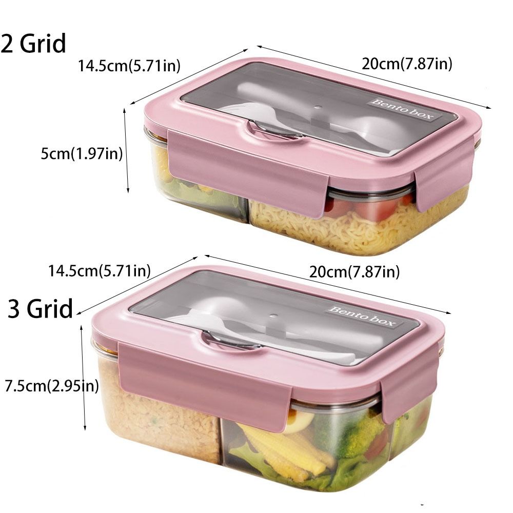 Portable 2/3 Compartments Nordic Style Lunch Box with Spoon and Fork Microwave Heating Lunch Container Plastic Leakproof Food Container Worker