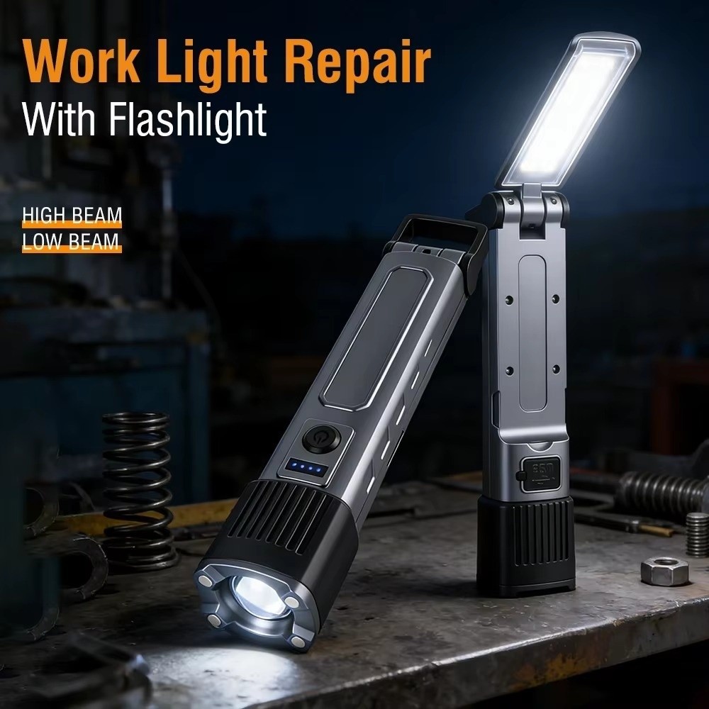 Hanging Hook Rechargeable Folding Work Light Long-Lasting Super Brightness Flashlight Folding High-lumen Portable Searchlight Repairs