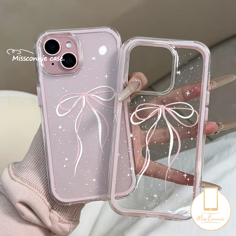 Sweet Cute Pink White Bowknot Snowflake Fashion Case Compatible For IPhone 11 14 17 16 15 12 13 Pro Max 16 17 14 15 Pro Air 14 15 16 Plus Luxury 2 in 1 Shockproof Bumper Soft Case