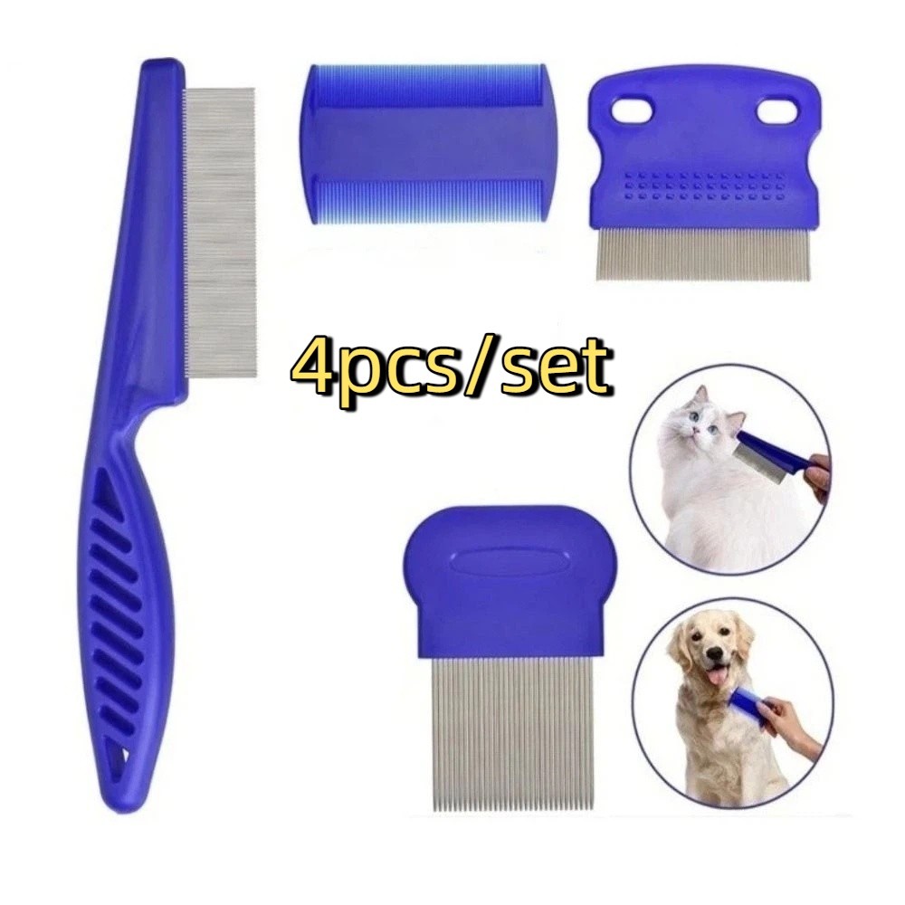 4pcs/set Effective 4pcs/set Pet Flea Comb Inline Comb Dense Cat Grooming Comb Durable Float Hair Remover Beauty Hairdressing