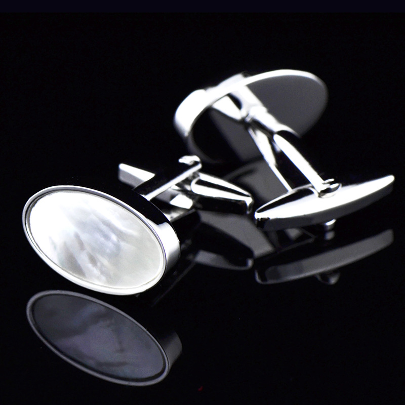 【Exclusive Discount】JHSL Men's Jewelry Oval Man cufflinks High Quality White Shell Stone Wedding gift