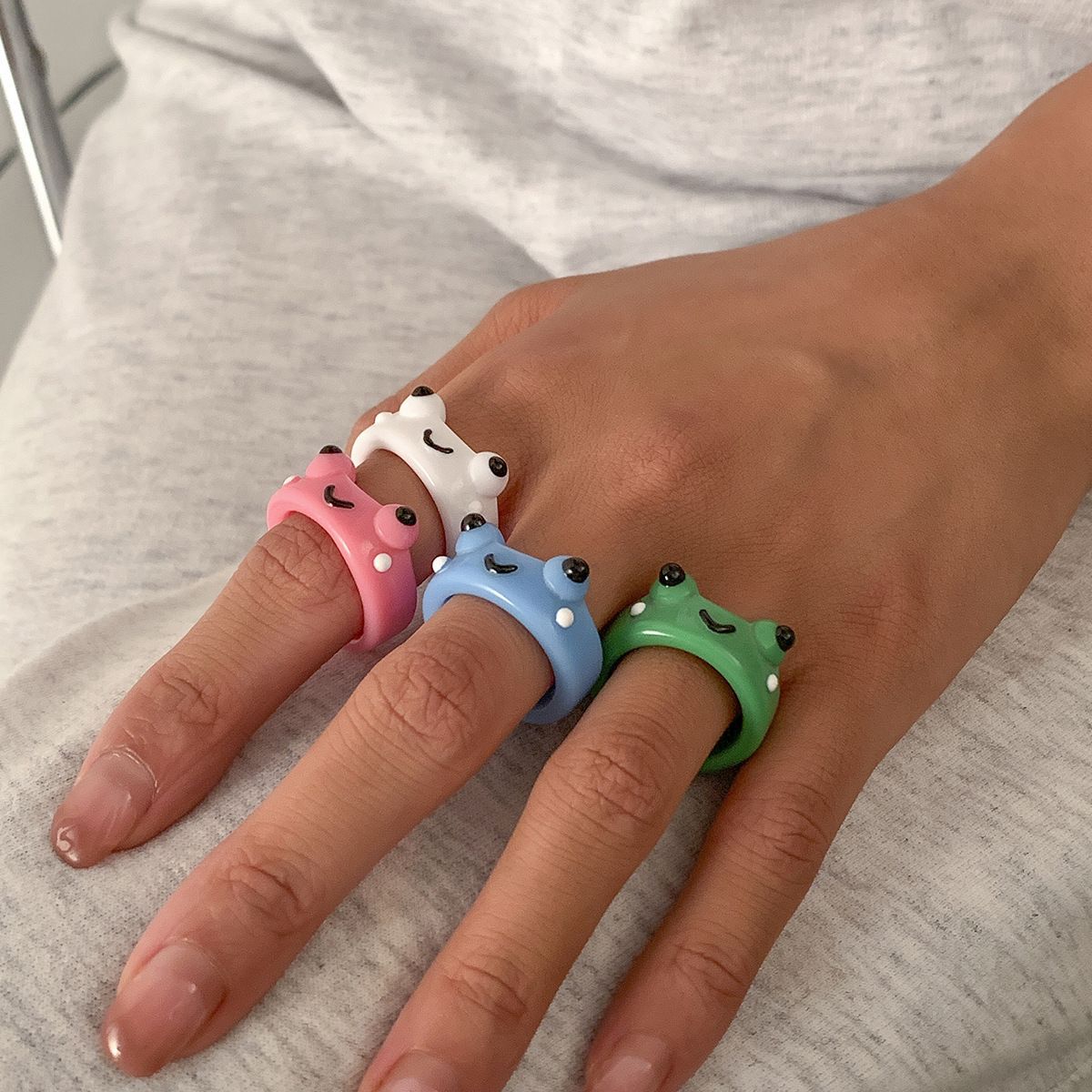 【New Arrivals】Simple geometric frog ring female personality cartoon simple resin color cute animal ring bracelet