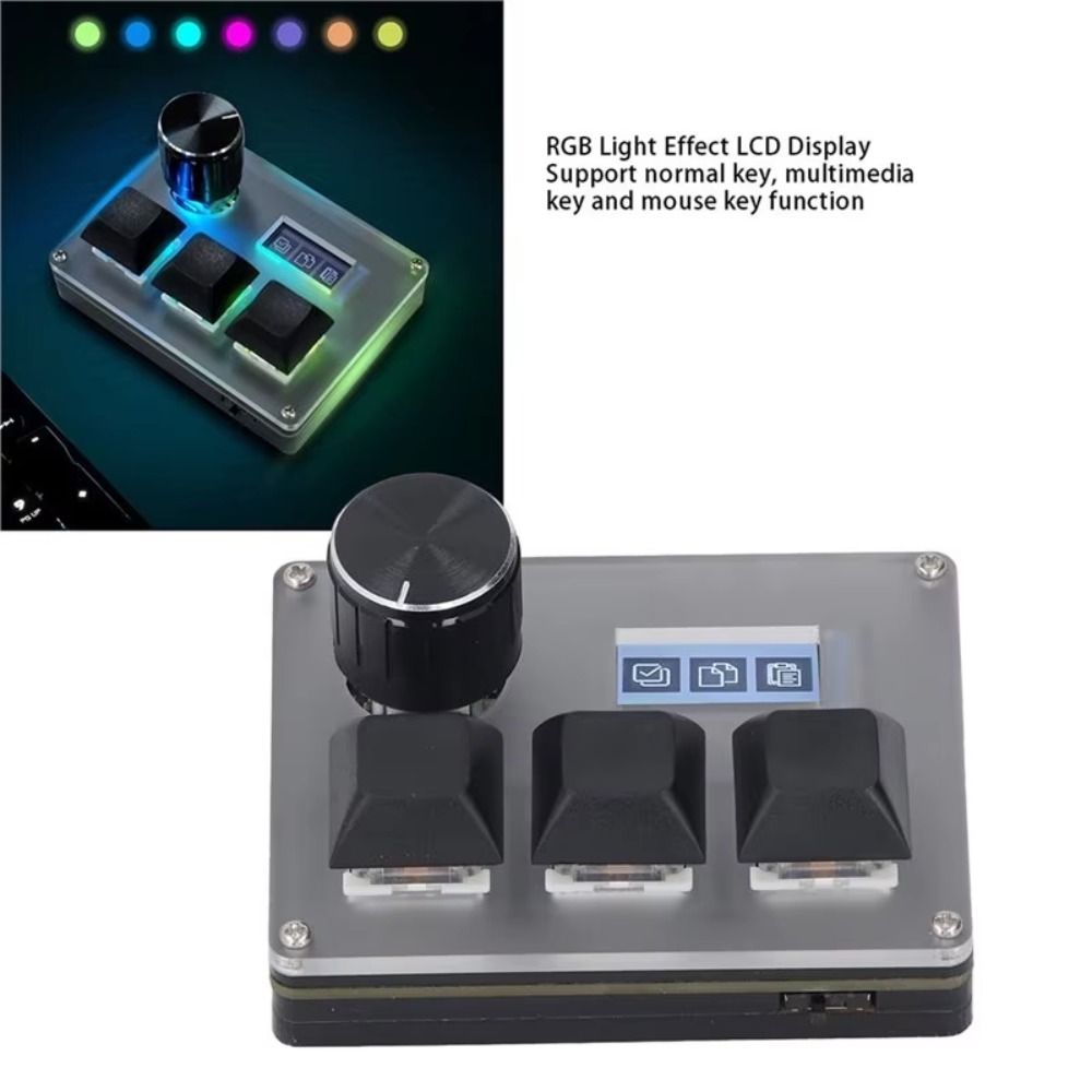 Keyboard RGB Backlit Mini 3 Key Keypad Color Screen with Multifunction Knob Hot Swap Keyboard DIY Customized Program Compact Mini Macro Pad PC Compatible