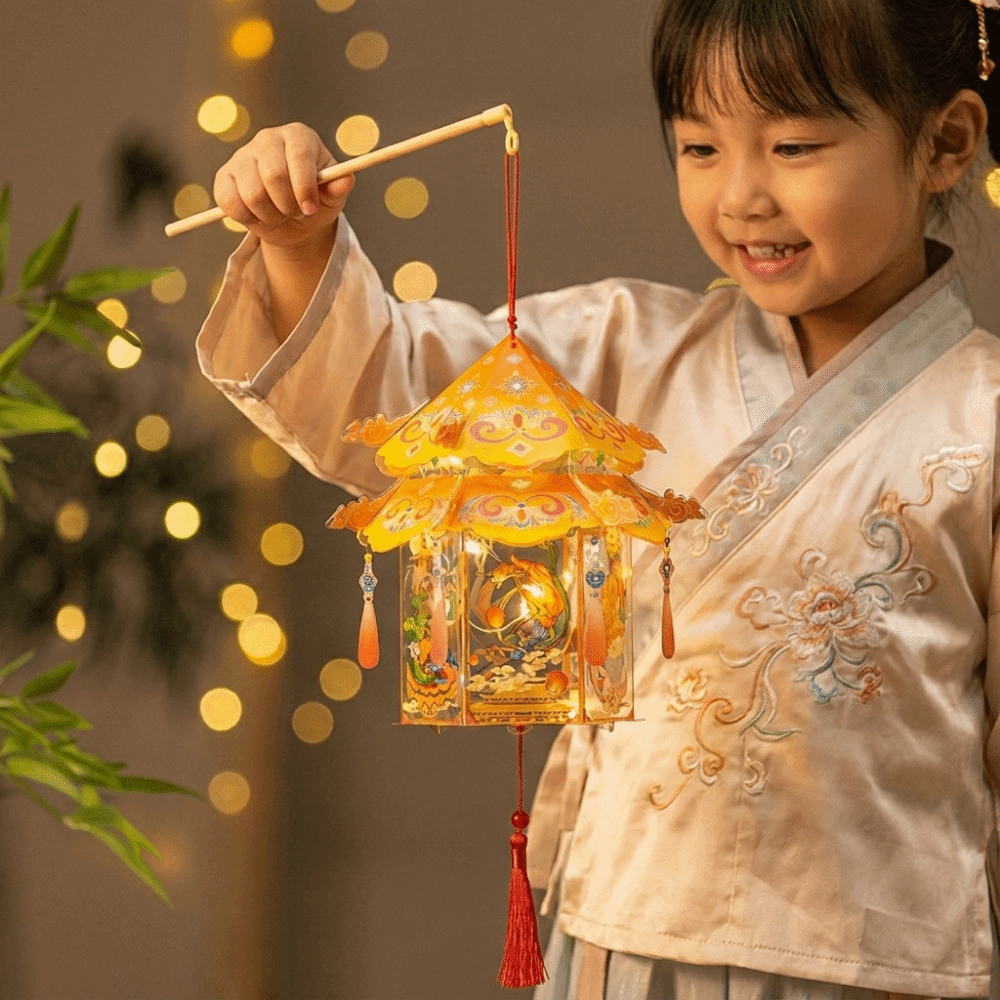 Kids Gift PVC Mid-Autumn Festival Lantern Lightweight Portable Handheld Lantern Removable Button Battery Operated Hanging LED Lantern Party Decoration
