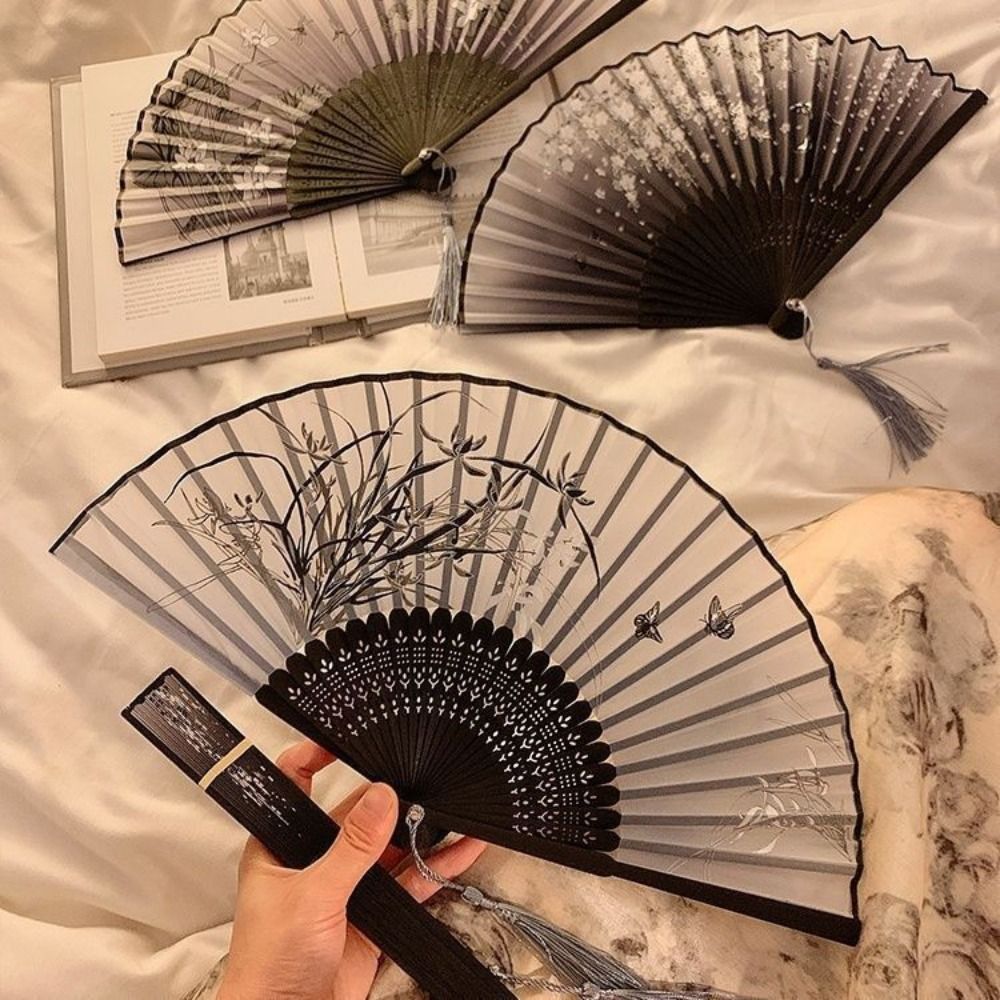 Elegant Handheld Folding Fan Chinese Style Bamboo Wood Dance Fan Vintage Ancient Fan Dance Matching