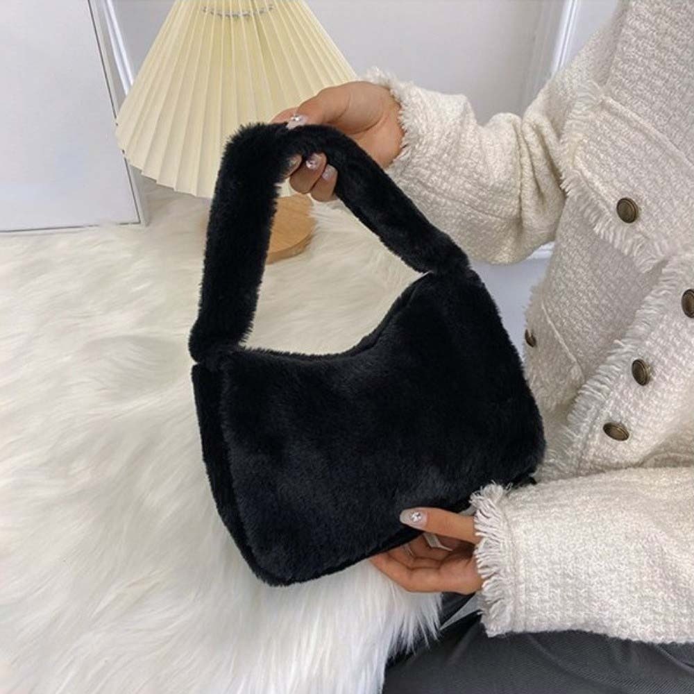 Y2K Sweet Storage Leopard Print Plush Handbag Large Capacity Hand Purses Underarm Bags Leopard/Stripe Flower Pattern Fluffy Storage Bag Women