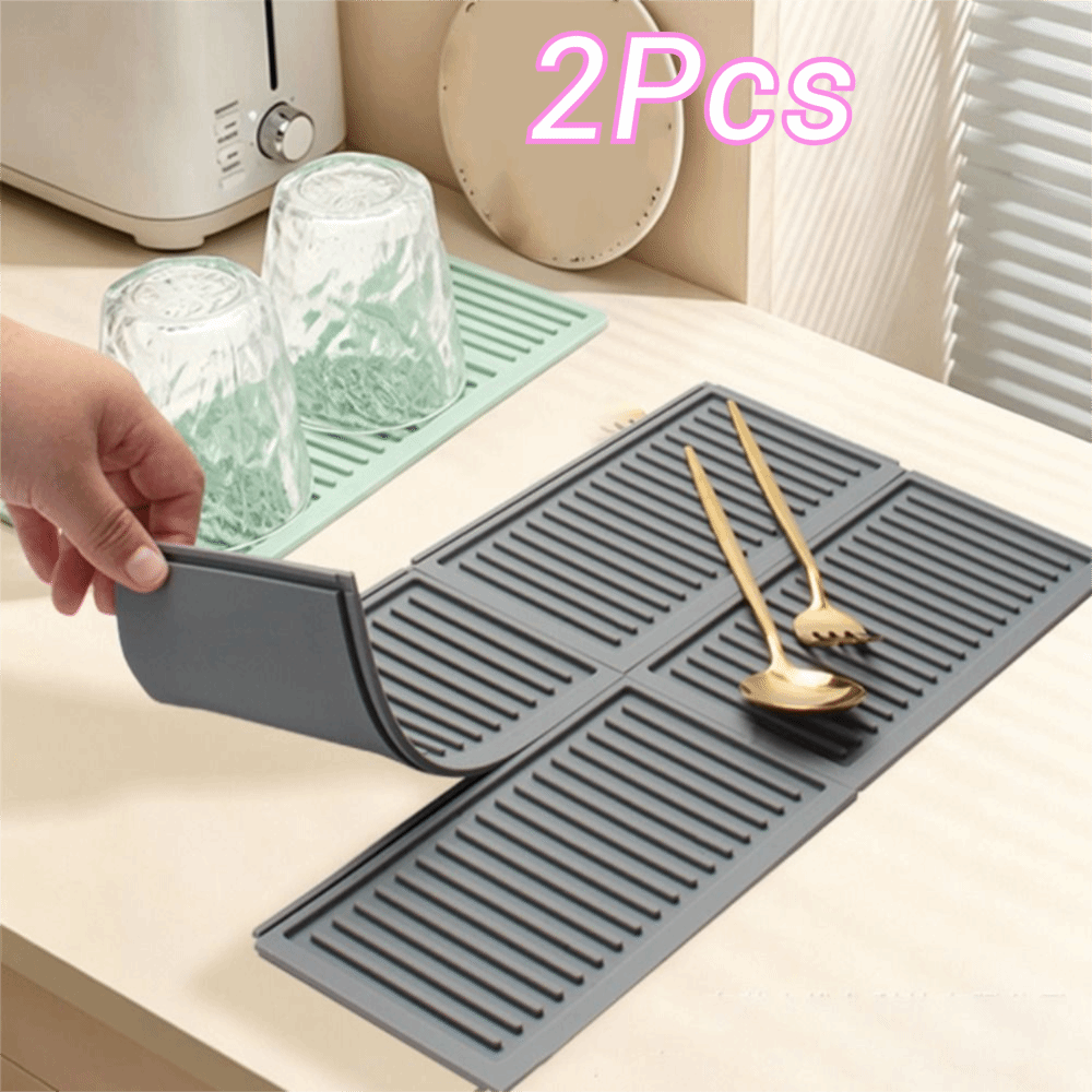 2 Piece Practical Silicone Counter Top Drying Mat Non-Slip Splicing Insulated Mat Strip Groove Heat-resistant Place Mat Kitchen