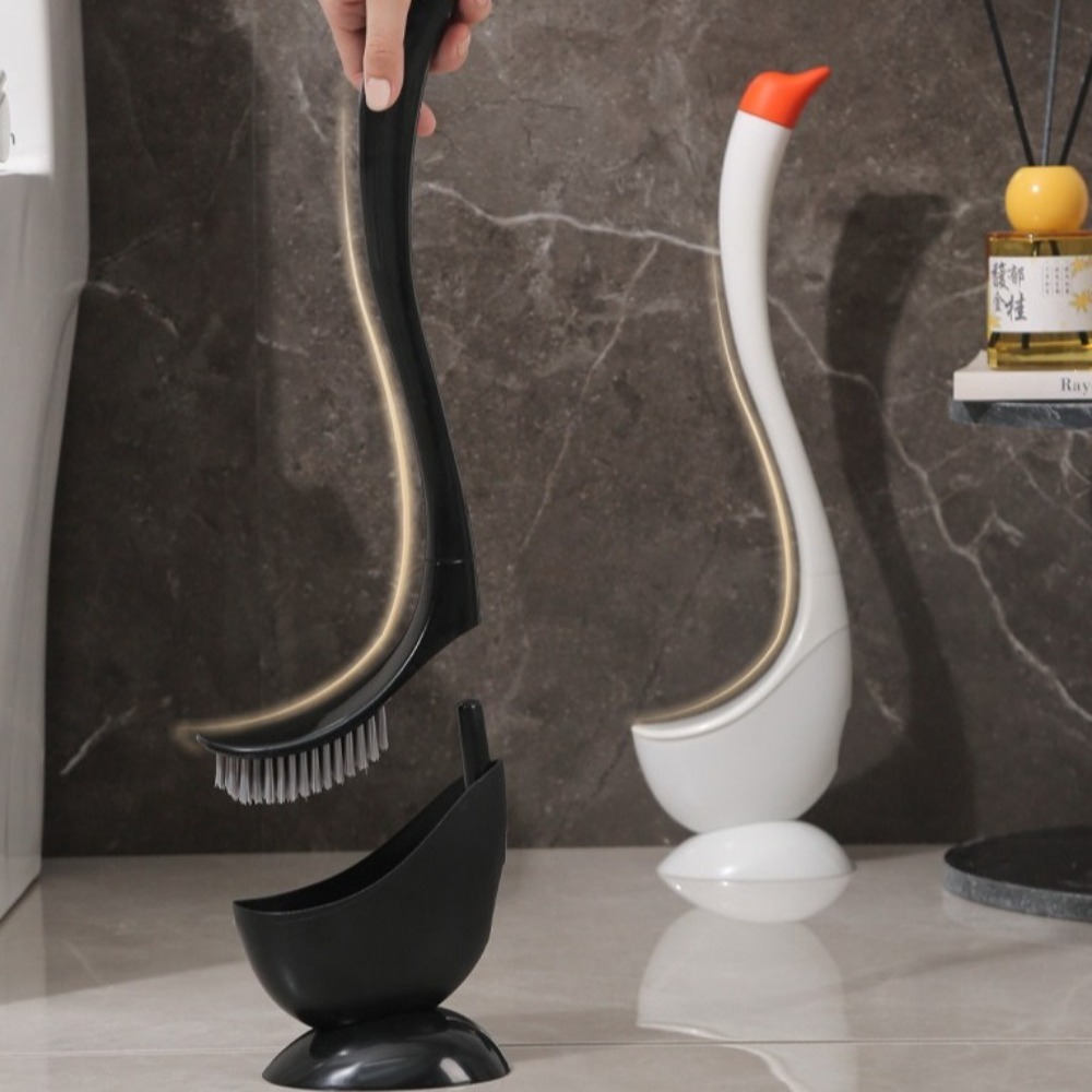 Ergonomic Design Swan Shape Long Handle Toilet Brush Dense Bristle Head Cartoon Toilet Plunger Plastic Household Toilet Cleaning Brush Home Use