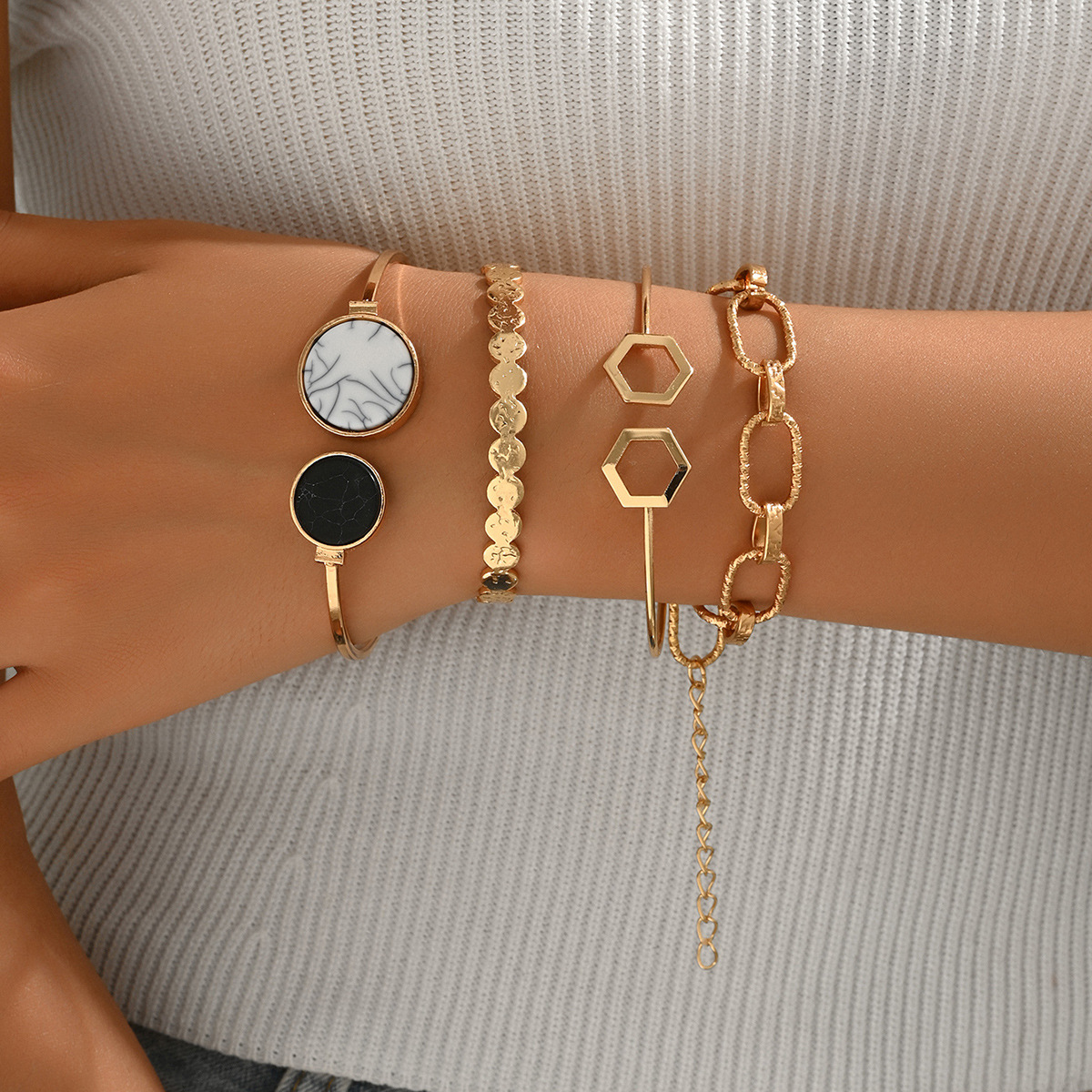 【Top-notch quality】Four Seasons Geometric Marble Texture Bracelet suit Simple All-match Autumn and Winter Open Stacked for Women