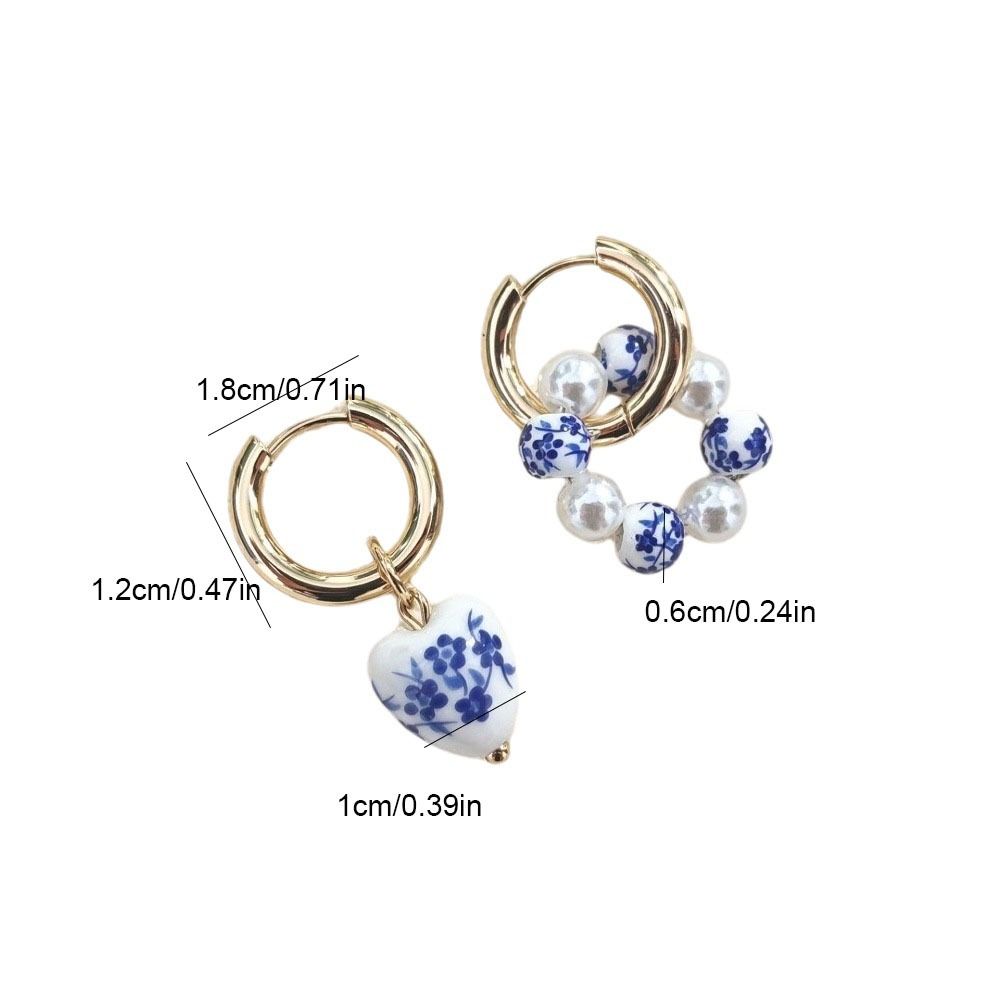 Elegant Blue White Color Ceramic Pendant Earrings Stainless Steel Ear Buckle Ear Buckle Chinese Style Hanfu Accessories Heart Earrings Gift