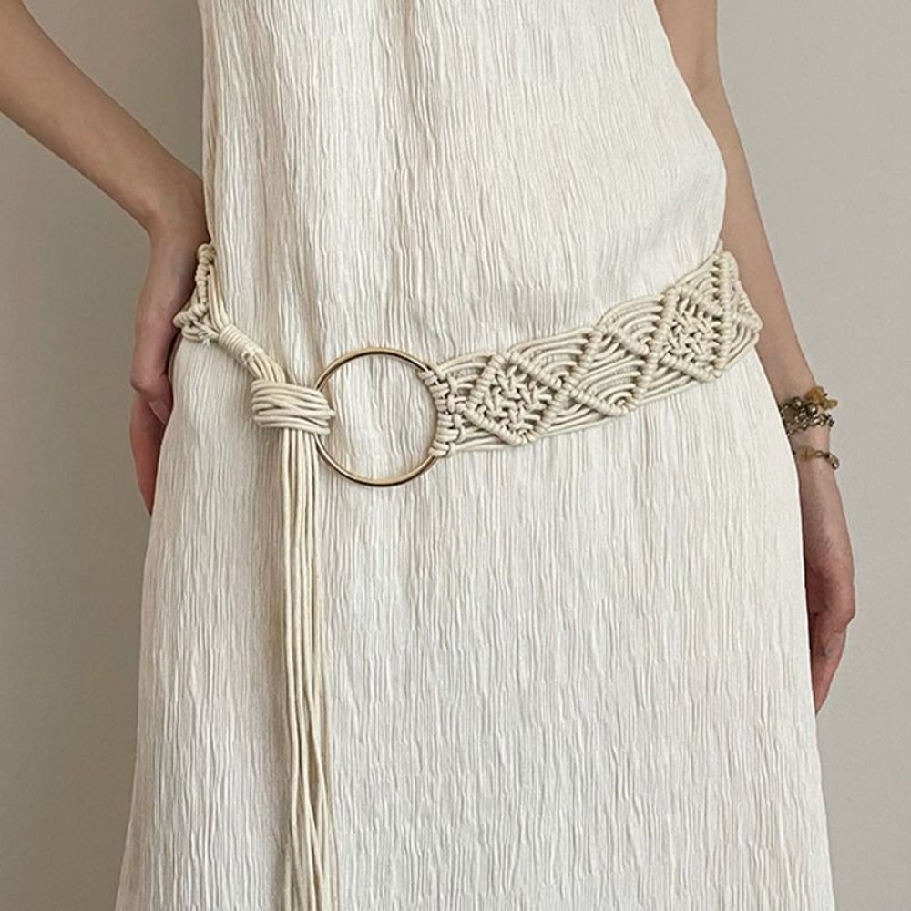 Elegant Waistband Ethnic Style Belt Retro Hollow Bohemian Belt Round Ring Tassel Waist Chain Dress Decoration