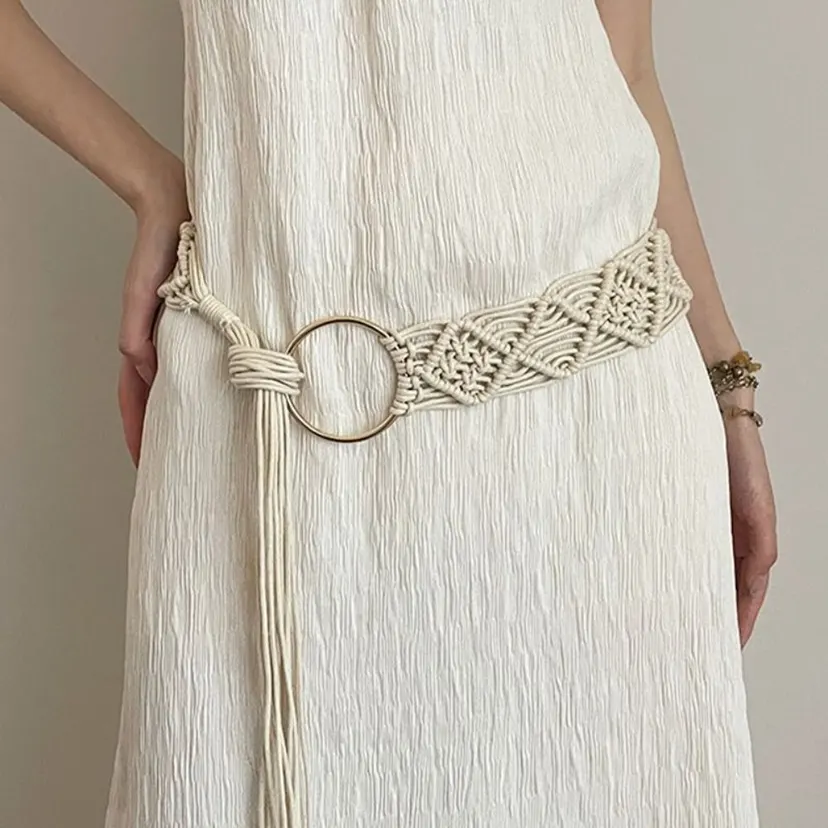 Elegant Waistband Ethnic Style Belt Retro Hollow Bohemian Belt Round Ring Tassel Waist Chain Dress Decoration