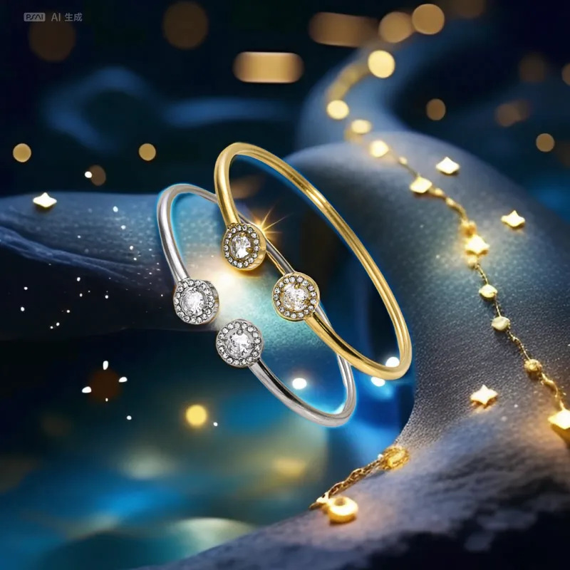 【Quality certifications】Titanium Steel Full Diamond Niche Design Women's ins18k Gold Retro