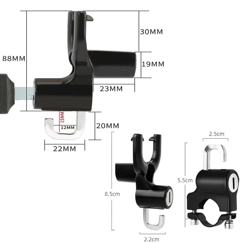 Durable 2 in Motorcycle Helmet Lock Waterproof Bicycle Multi-Function Hook Aluminum Alloy Handlebar Storage Helmet Anti-theft Safety Lock Outdoor