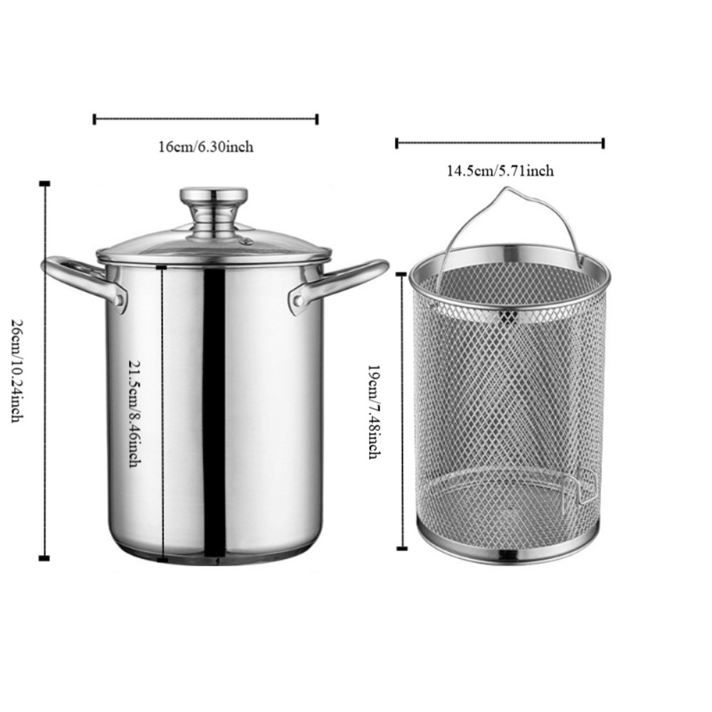 Practical 304 Stainless Steel Deep Fryer With Basket Visible Lid Oil Frying Pot Deepened Tempura Fryer Dormitory