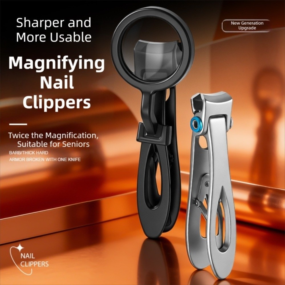 1Pc/Set Fingernail Pedicure Tools Practical Nail Clipper with Magnifying Glass Anti-splash Wide Jaw Opening Thick Hard Special Nail Clippers Beauty Tools Stainless Steel Nail Clippers Cutter Trimmer Gift