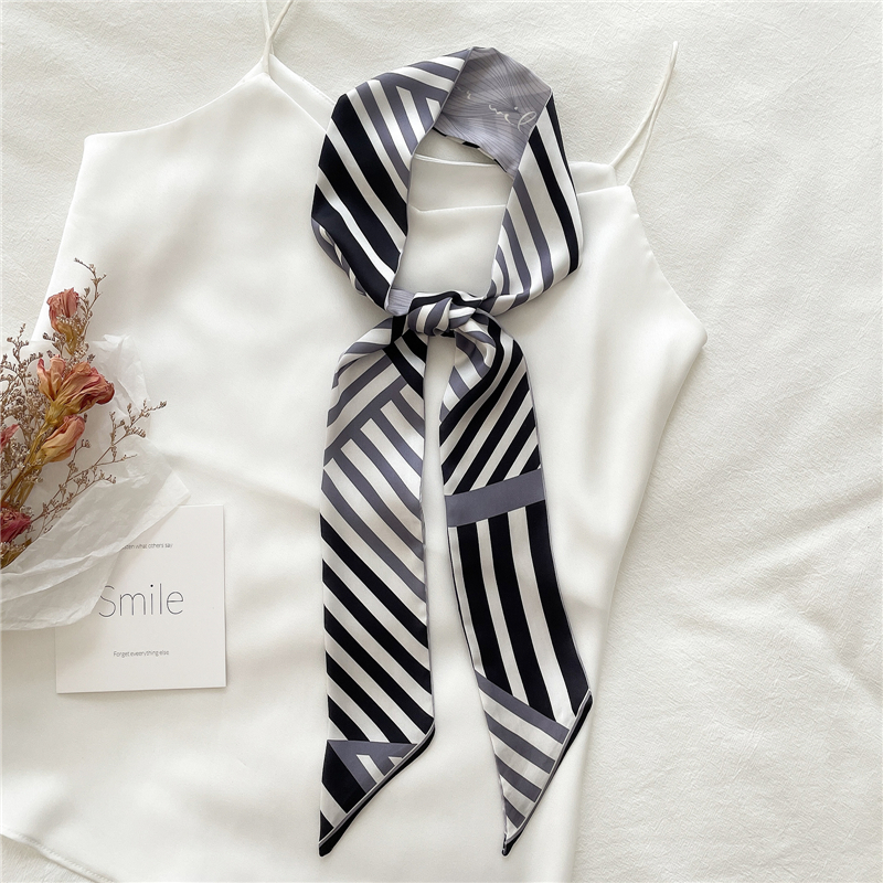 Print Skinny Headband Scarf Women Luxury Korea Neck Tie Girls Hair Bag Foulard Bandana Spring Scarves 2022 New