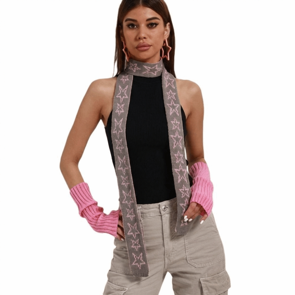 Fashion Elegant Five-pointed Star Scarf Windproof Y2K Knitting Scarf Anti-cold Casual Wrap Neck Warmer Outdoor