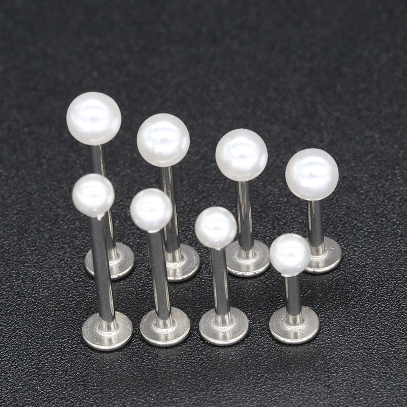 【New arrivals】Pearl lip studs steel imitation pearl earrings simple body jewelry lip studs