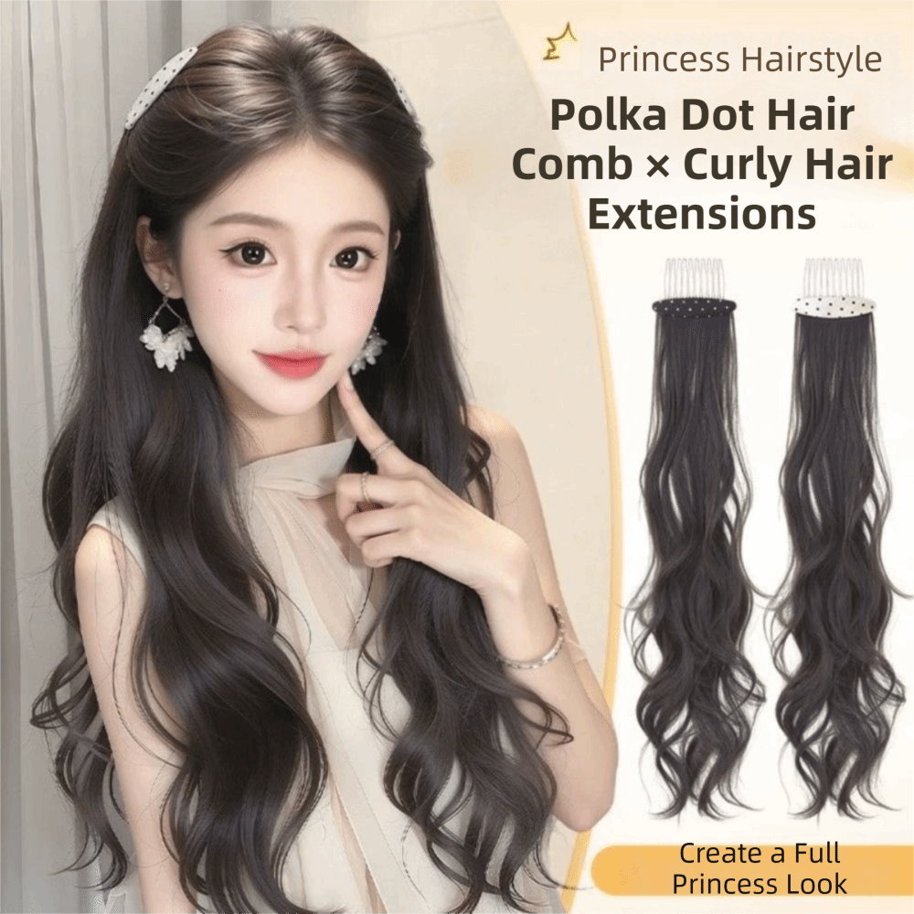 2Pcs Trendy Elegant Princess Style Ponytail Wig with Hair Comb Hair Polka Dot Pony Tail Hair Piece Fake Natural Long Wave Layered Ponytail For Women