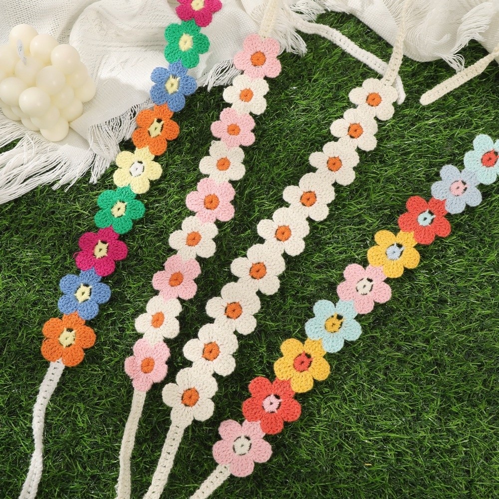 Fashion Countryside Style Crochet Hair Bands Crochet Texture Knit Fabric Flower Hair Bands French Headwrap Hair Scarf Girl
