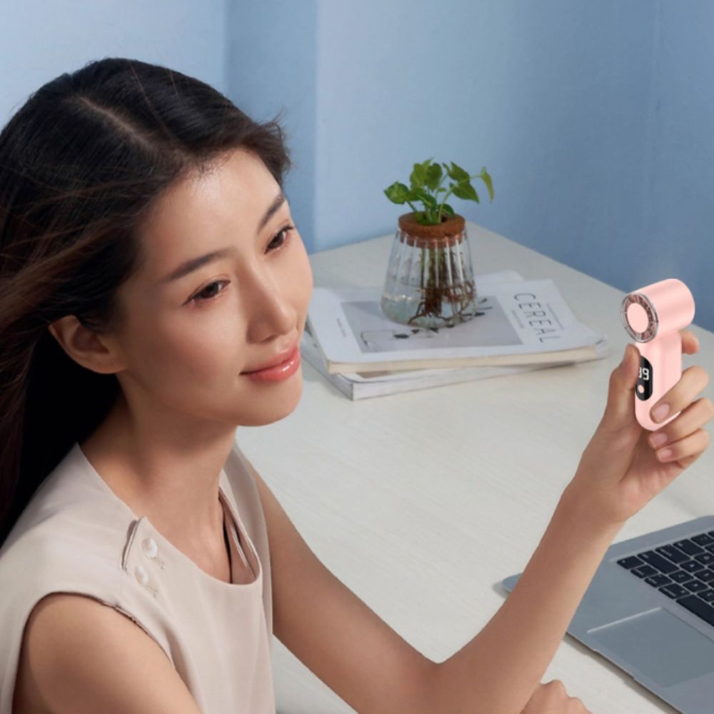 Practical Cooling Companion Digital Display T-55 Mini Pocket Fan Compact Lightweight Quiet Operation Portable High-Speed Turbo Fan Charging Port Sleek Design Rechargeable Personal Cooling Fan for 5V/1A 400mAh Office