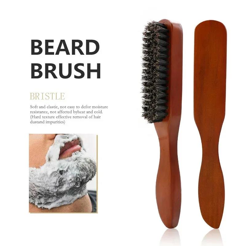 Wenefang Professional Soft Beech Wood Wool Beard Brush Hairdresser Shaving Brush Comb for Men Facial Mustache Comb Kit Hair Comb Brushes